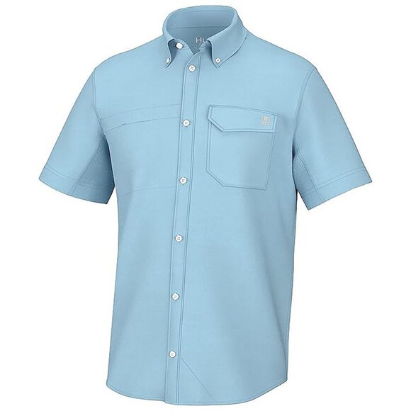 Tide Point Solid Short Sleeve Shirt, Button Down for Men Crystal Blue